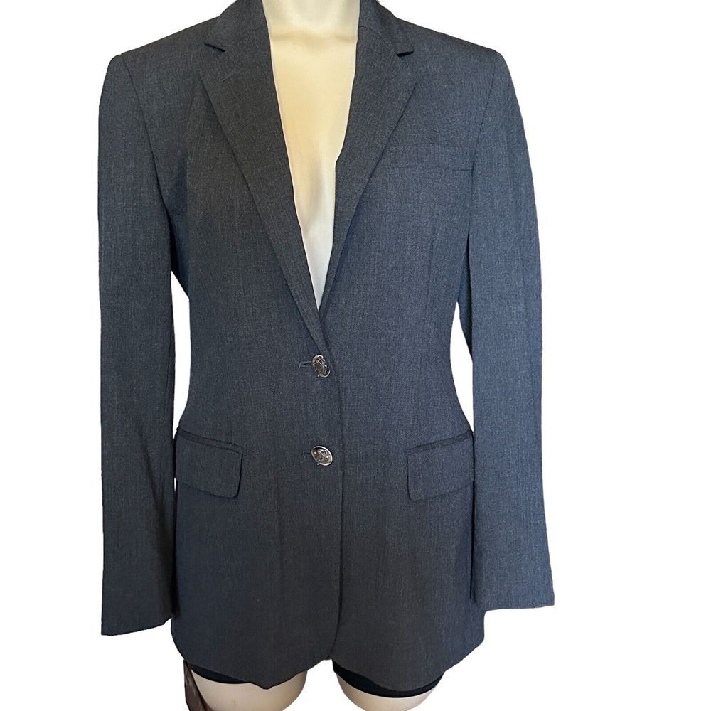 Lauren Ralph Lauren Blazer Jacket Women's 2P Charcoal Gray Worsted Wool USA - Picture 2 of 12
